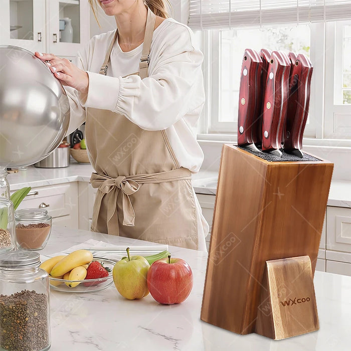 Acacia Wood Universal Knife Block with Removable Bristle Insert