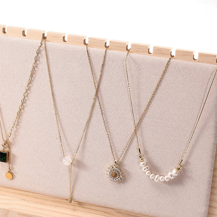 Wood Jewellery Display Stand — Large Necklace & Bracelet Rack with Faux Suede Interior