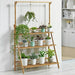 3-Tier Foldable Wooden Ladder Plant Stand with Adjustable Hanging Bar for Home & Outdoor