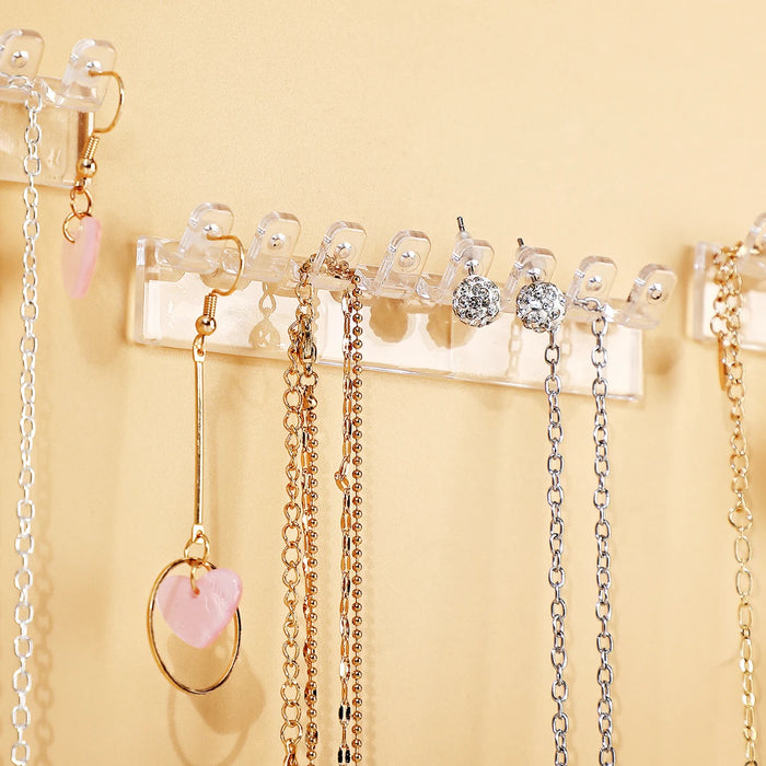 3-Pack Wall-Mounted Necklace Holder with 8 Hooks – Clear Plastic Jewellery Organiser