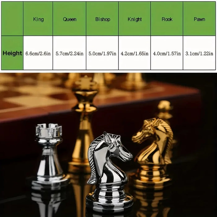 Deluxe 30cm Folding Wooden Checkers & Chess Set with Zinc Alloy Pieces