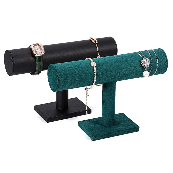 Suspended Double-Layer T-Bar Jewellery Display Stand — Velvet, Space-Saving