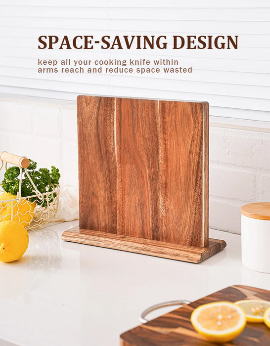 Acacia Wood Magnetic Knife Block – Kitchen Knife Rack with Strong Magnets