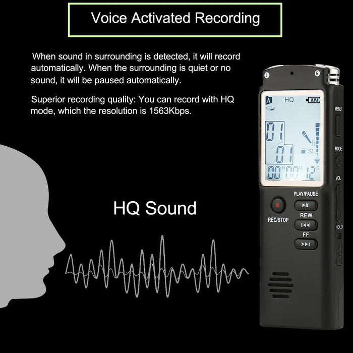 Professional USB Voice Recorder – 4/8/16/32/64GB, WAV/MP3, Noise Reduction, Up to 96h