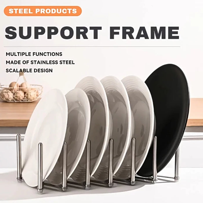 Retractable Foldable Stainless Steel Plate & Pot Lid Rack — Adjustable Dish and Tableware Organiser