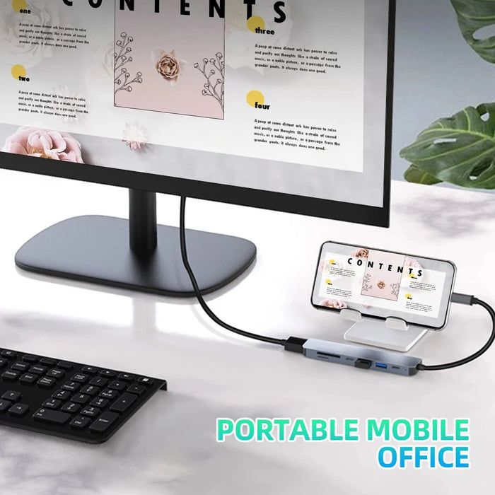 7-in-1 USB-C Docking Station – 4K 30Hz HDMI, PD 100W, USB 3.0 & SD/TF Card Reader
