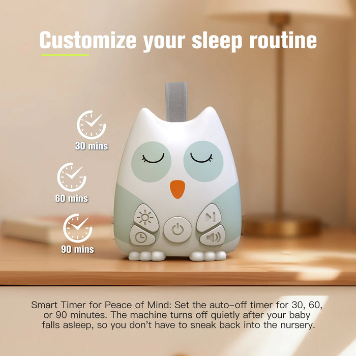 Owl Portable White Noise Machine for Baby — 30 Sounds, Cry Sensor, Night Light, Rechargeable