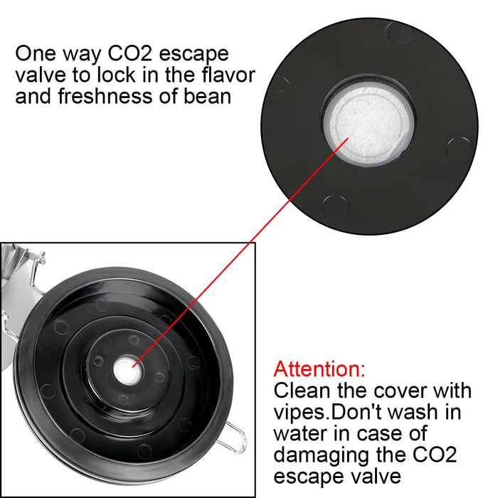 Stainless Steel Coffee Canister with Airtight Lid & CO2 Valve — 1.2L / 1.8L