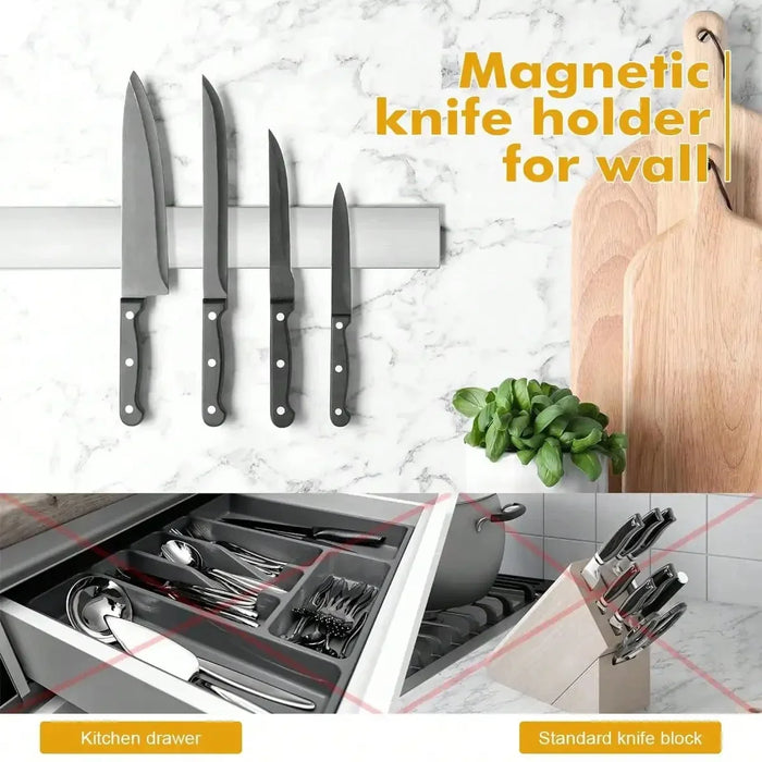 Leeseph Stainless Steel Magnetic Knife Holder — Wall-Mounted Multipurpose Knife Rack