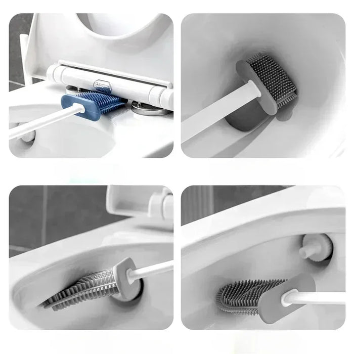 Silicone Toilet Brush Set — Flat Flexible Head with Wall-Mounted Holder
