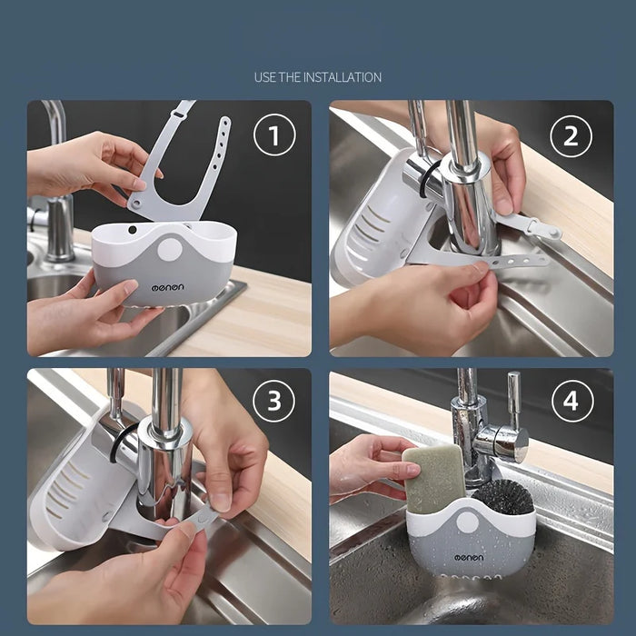 Plastic Sink Caddy – Kitchen Organiser with Drainage for Sponges & Scrubbers