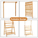3-Tier Foldable Wooden Ladder Plant Stand with Adjustable Hanging Bar for Home & Outdoor