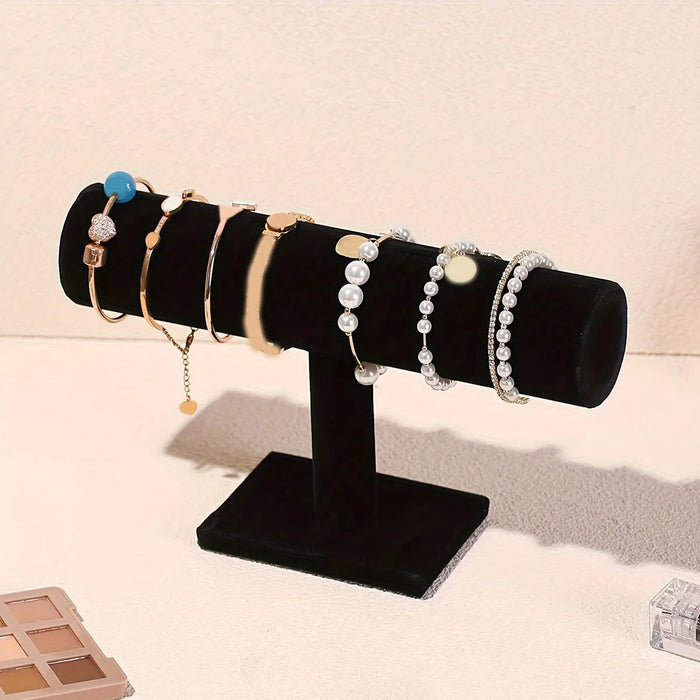T-shaped Jewellery & Watch Display Stand — Velvet Bracelet Holder (Black/Grey)