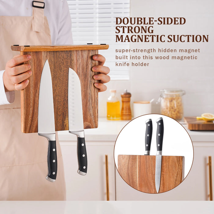 Acacia Wood Magnetic Knife Block – Kitchen Knife Holder with Strong Magnets