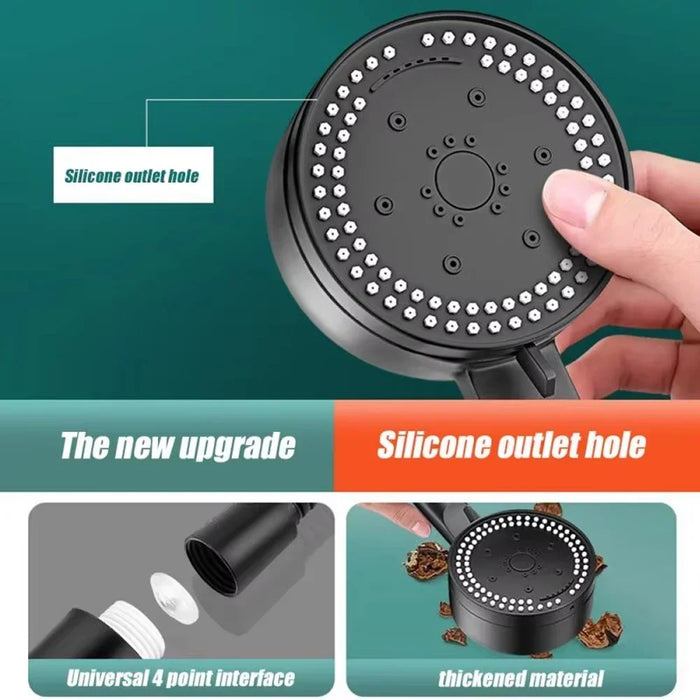 8-Mode High-Pressure Black Handheld Shower Head — Water-Saving, Fall-Resistant