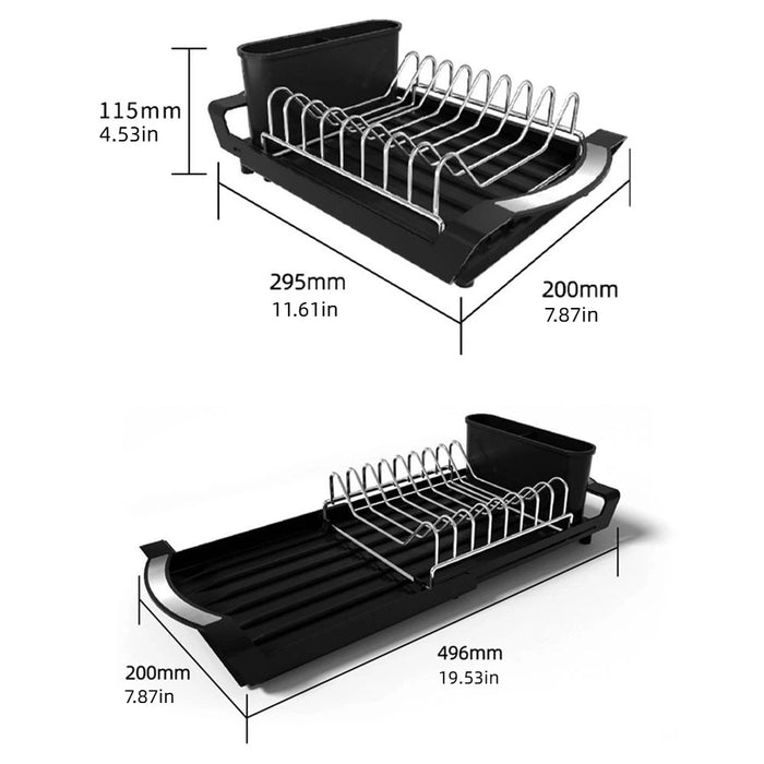 Extendable Dish Drying Rack — Space-saving Large Capacity Utensil & Dinnerware Organiser