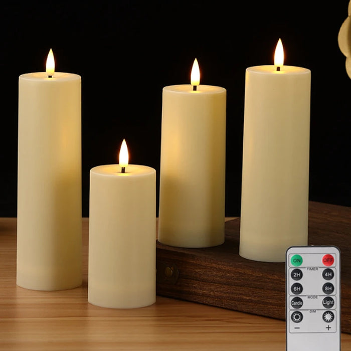 Outdoor Flameless LED Pillar Candles with Remote & Timer — Yellow Flicker, Battery-Operated (3/4pc)