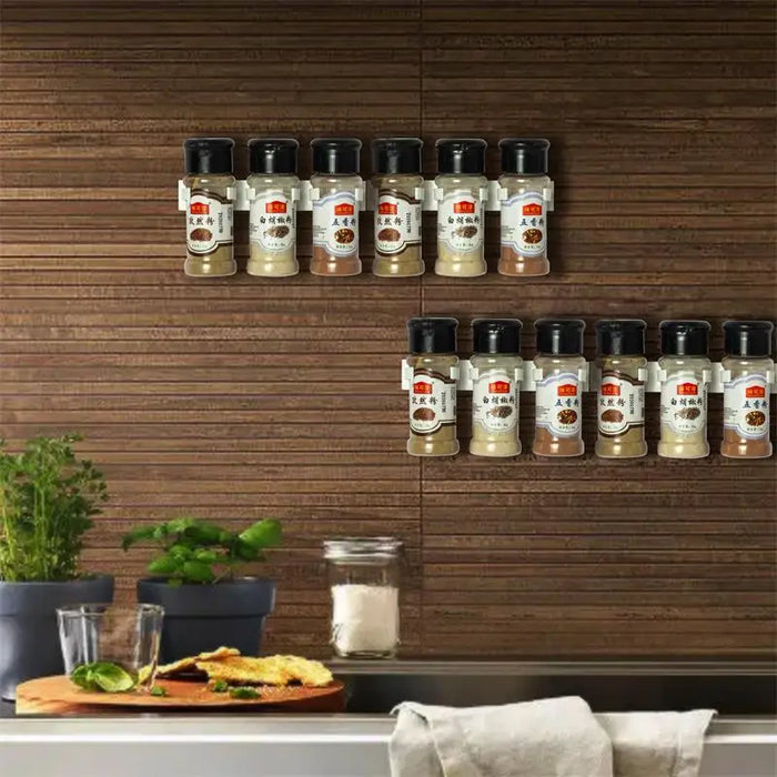 2-Pack Grey Wall-Mounted Adhesive Spice Rack – Five-Hole Jar & Bottle Holder