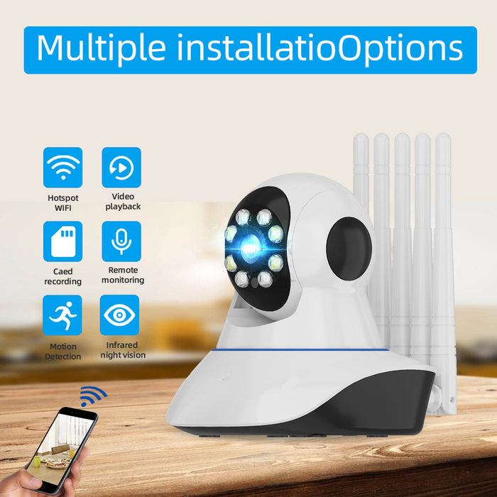 Guudgo Five Antenna 1080P PTZ WIFI IP Camera - 360° Viewing, Two-Way Audio, Night Vision, Cloud Storage, Motion Detection, Waterproof, Dual Light Source - Perfect for Baby Monitoring and Home Security