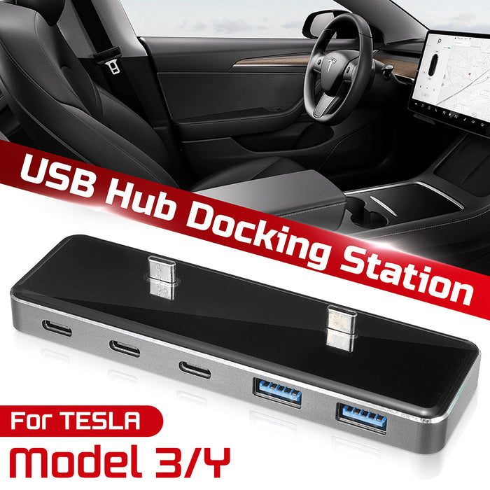 Tesla Model 3/Y Docking Station - 6-in-1 USB Hub Extender Adapter with Multiple Ports - Designed for Enhanced Connectivity and Convenience