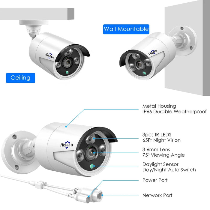 Hiseeu HB612 HB613 - 1536P 3.0MP POE Mini Bullet IP Camera with ONVIF, P2P, IP66 Waterproof, Outdoor IR CUT Night Vision - Ideal for Outdoor Security Surveillance