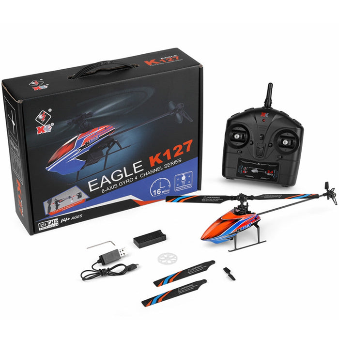 XK K127 - 4CH 6-Axis Gyro Altitude Hold Flybarless RC Helicopter RTF - Perfect for Beginners and Enthusiasts