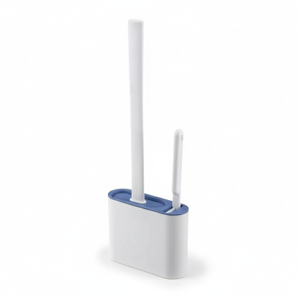 Silicone Toilet Brush Set — Flat Flexible Head with Wall-Mounted Holder