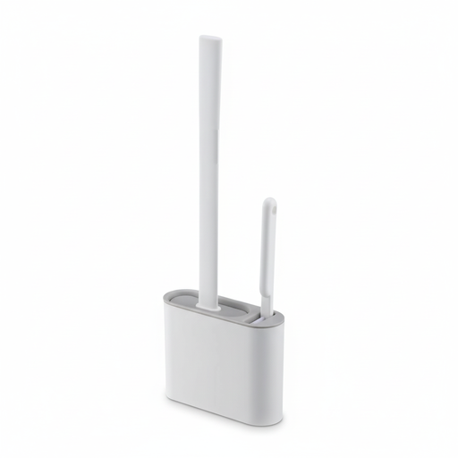 Wall-Mounted Silicone Toilet Brush with Long Handle — Quick-Dry Soft Bristles
