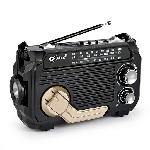 Hand-Crank Emergency Radio & Power Bank — USB, Solar, Bluetooth, DAB