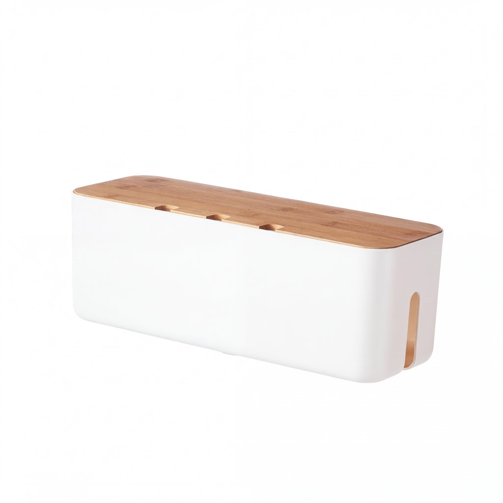 Cable Management Box with Bamboo Cover — Hide Power Strips & Desk Wires