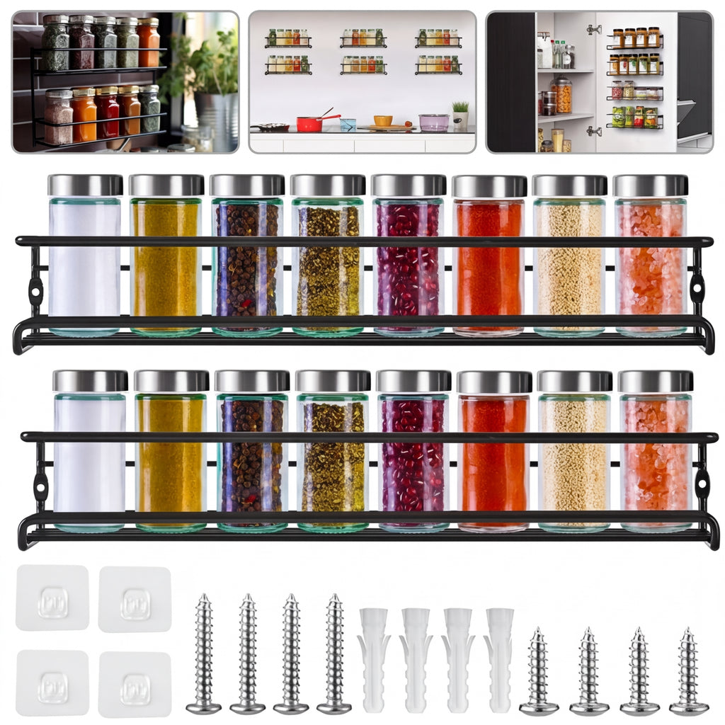2 or 4‑Pack Spice Jar Rack – Kitchen Cupboard Door & Wall Organiser