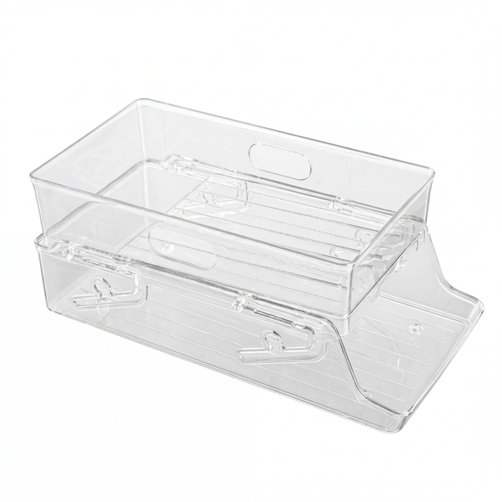 2-Tier Automatic Roll-Down Fridge Drink Dispenser — Clear Stackable Can Organiser