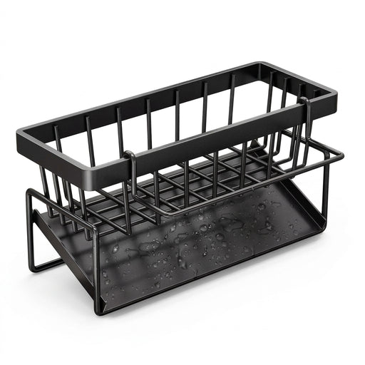 Kitchen Sink Sponge Holder – Auto-Draining Plastic Sink Caddy with Removable Brush Holder