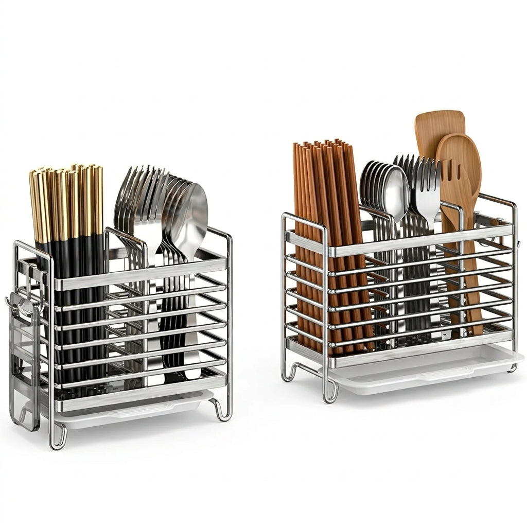 No-Drill Stainless Steel Wall Utensil Holder — Space-Saving Kitchen Organiser