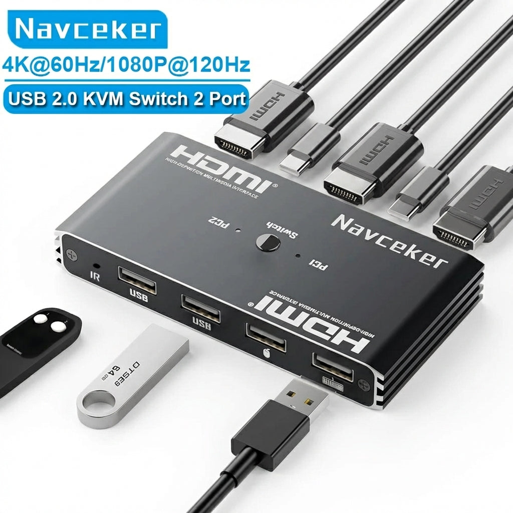 2-Port HDMI KVM Switch 4K@60Hz with USB 2.0 Hub & IR Remote (ZY-AK1)