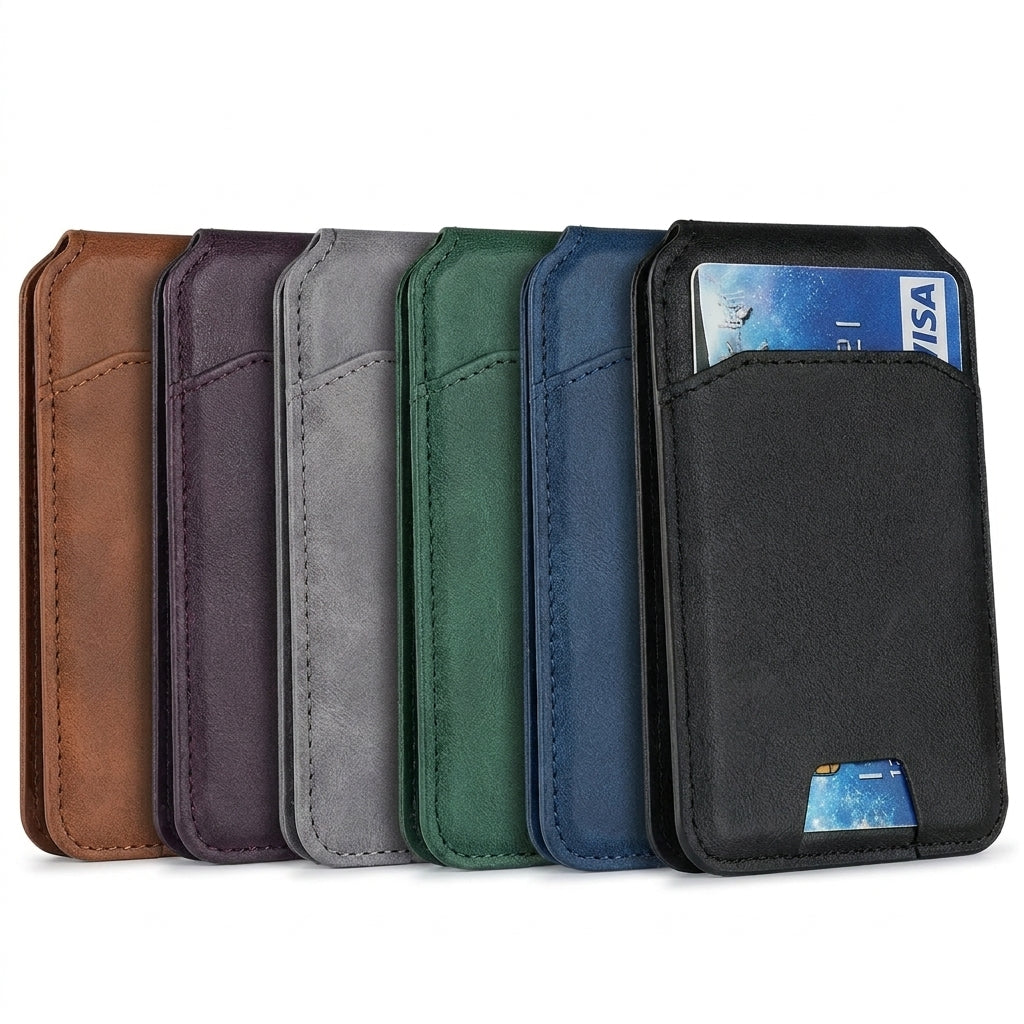 Magnetic PU Leather Wallet Phone Case — MagSafe Compatible with Card Pocket & Stand