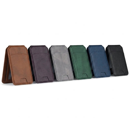 Magnetic PU Leather Wallet Phone Case — MagSafe Compatible with Card Pocket & Stand