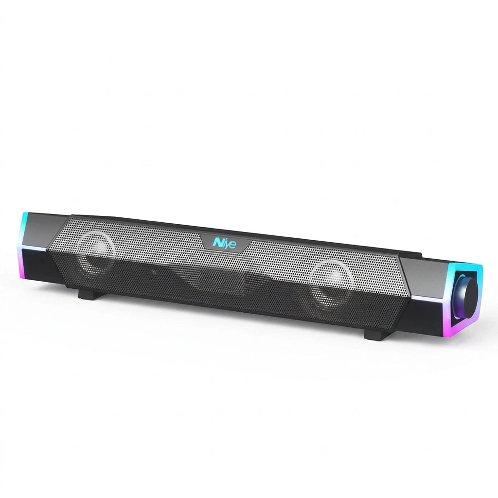 4D Bluetooth 5.0 Computer Soundbar — USB-Powered Stereo with RGB Lights