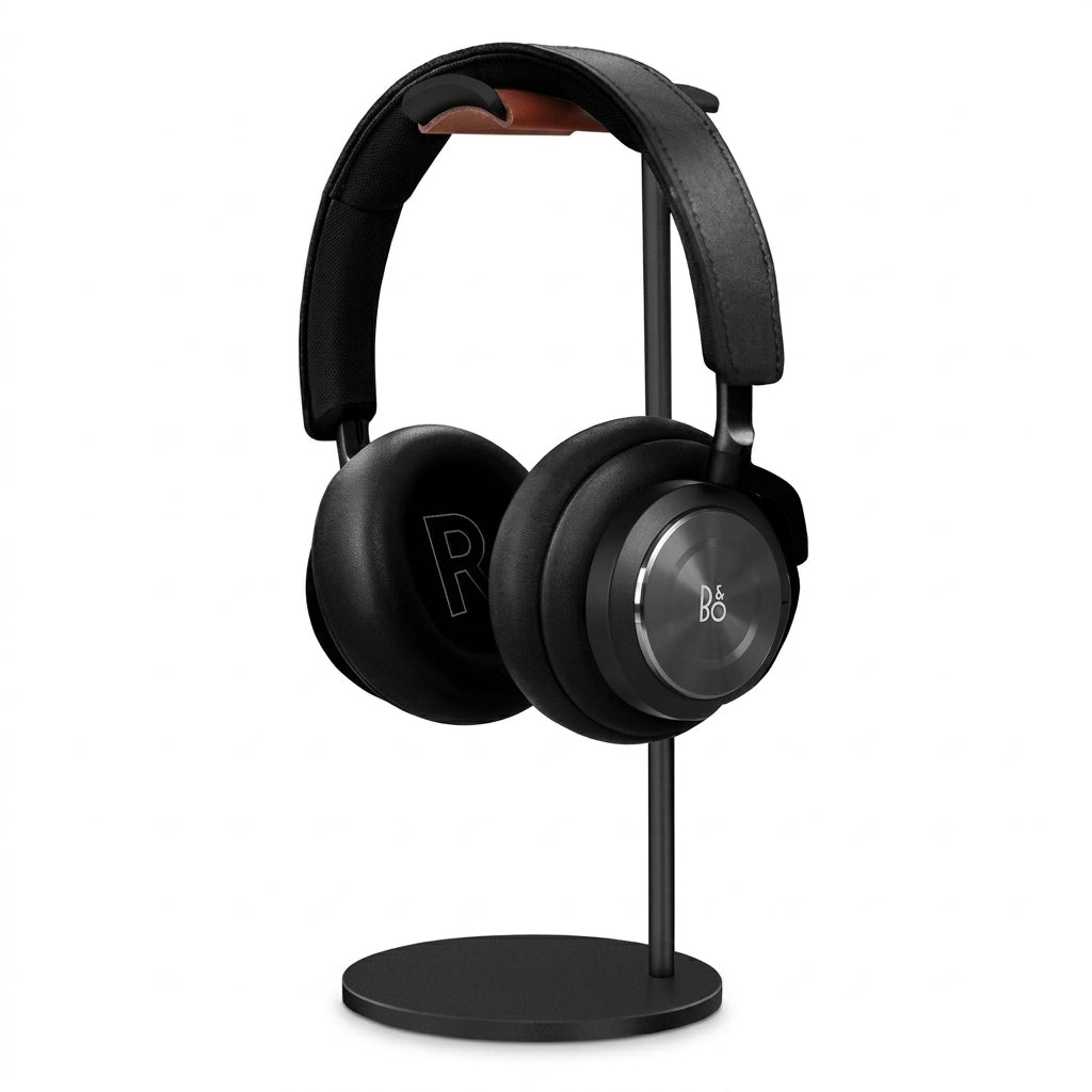 Curved Aluminium Headphone Stand – Sturdy Metal Headset Hanger with Solid Base (Black)