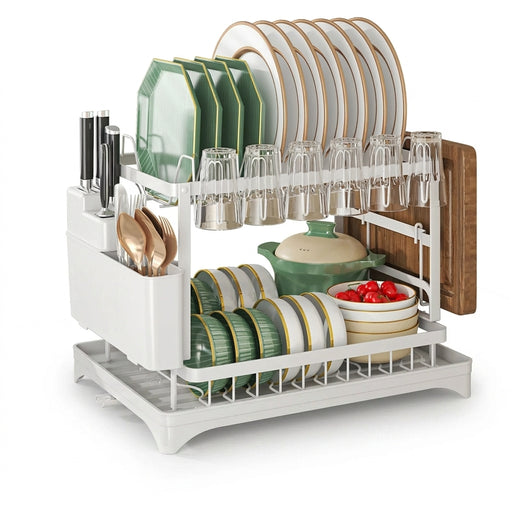 Stainless Steel 2-Tier Dish Rack — Fast-Drying & Stain-Free, Heavy-Duty Carbon Steel Frame