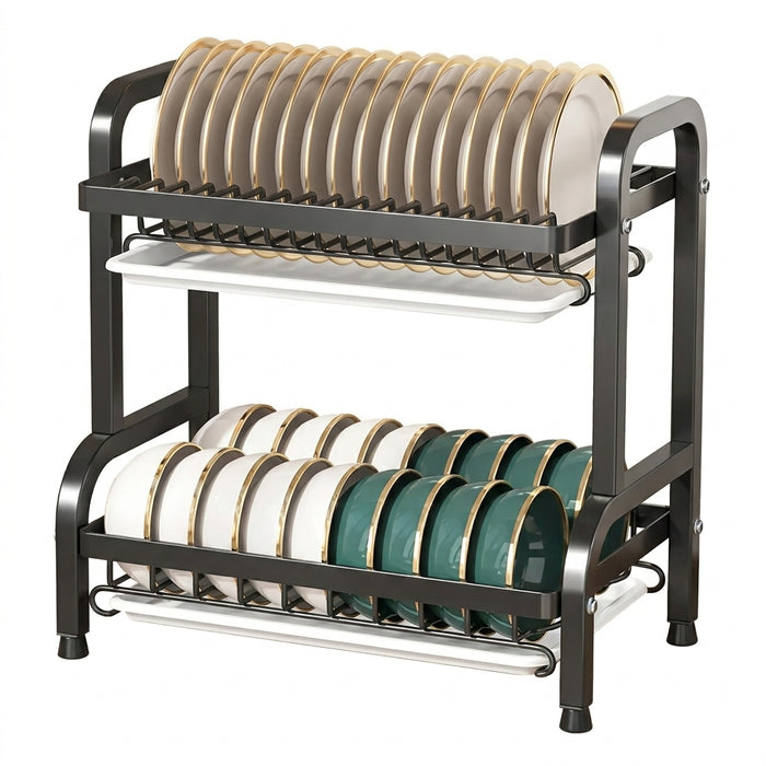 2/3-Tier Stainless Steel Dish Rack with Utensil Holder — Compact Rustproof Countertop Drainer