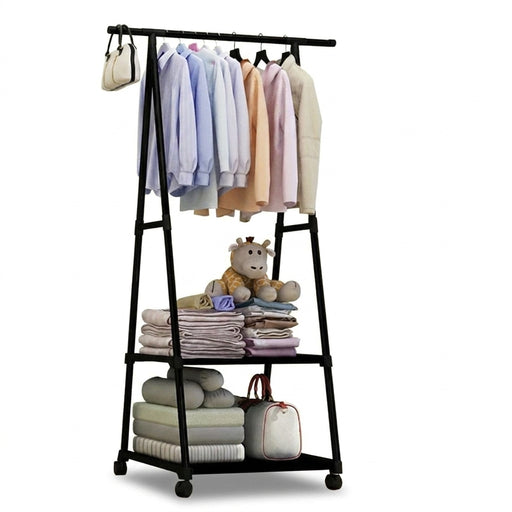 Floor-Mounted Folding Clothes Rack — Triangular Double-Rail Hanger