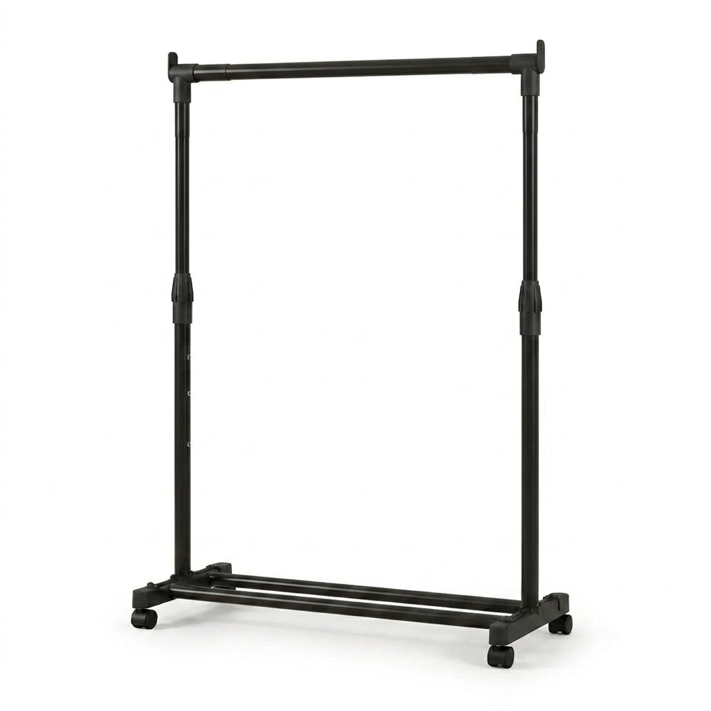 Telescopic Heavy-Duty Metal Clothes Rack on Wheels — Adjustable Garment & Drying Rack