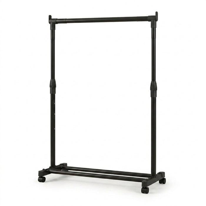 Telescopic Heavy-Duty Metal Clothes Rack on Wheels — Adjustable Garment & Drying Rack