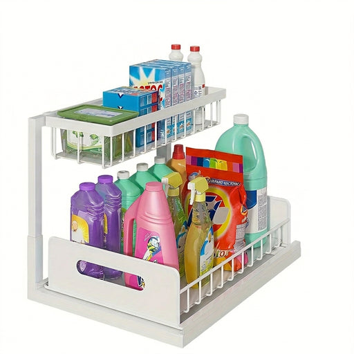 Under-Sink Sliding Drawer Organiser — Metal Pull-Out Shelves for Kitchen, Bathroom & Garage