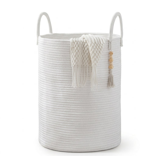 Large Tall Woven Storage Basket – Foldable Cotton Rope Laundry Hamper