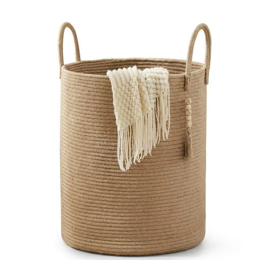 Large Tall Foldable Woven Storage Basket — Cotton-Rope Laundry Hamper
