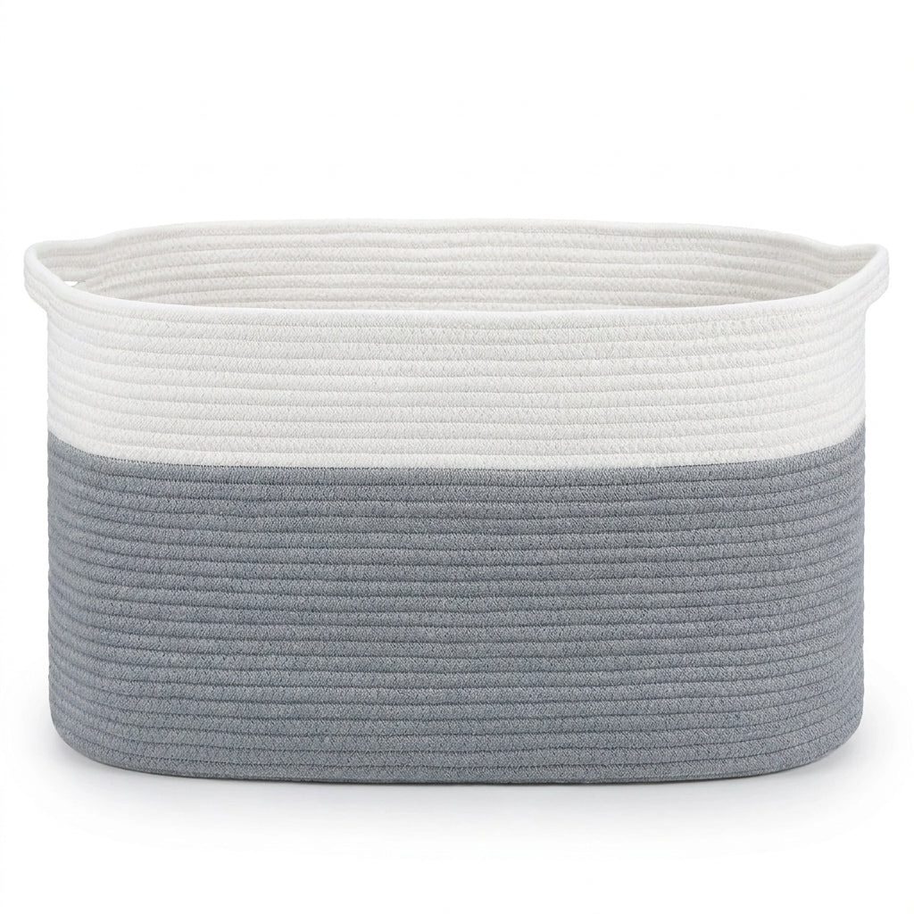 Large Cotton Rope Storage Basket – Foldable Laundry & Blanket Bin (55×38×30cm)