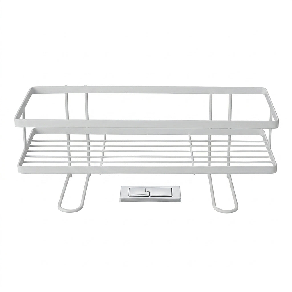 Non-Perforated Single-Tier Bathroom Storage Rack — Compact Toilet Shelf (White/Black)