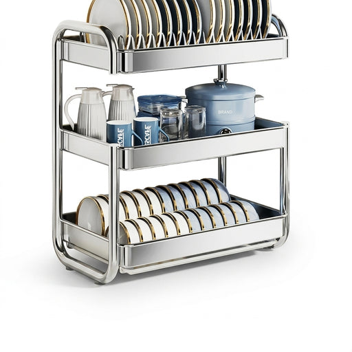 2- or 3-Tier Stainless Steel Dish Rack — Deep Plate & Bowl Drainer
